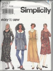 9197 SIMPLICITY EASY SEW RAISED WAIST  JUMPER, DRESS, TOP PATTERN XS-MED 6-16 UNCUT